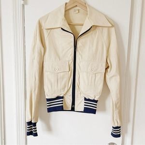 Vintage 70s Snapfinger Bomber Disco Cotton Twill Cream Bomber Jacket Small